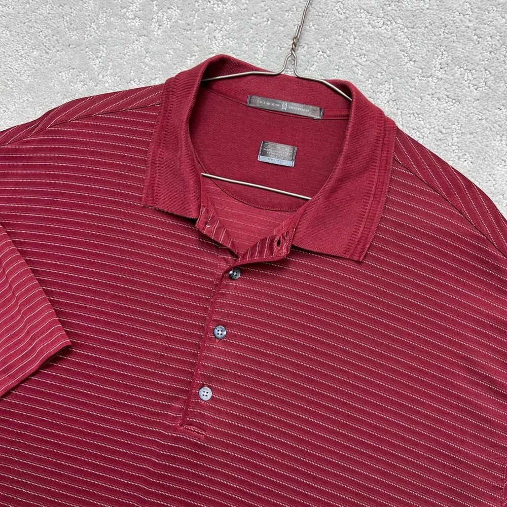 VINTAGE Nike Tiger Woods Collection Polo Shirt Mens XL Red Striped Dri-Fit Golf